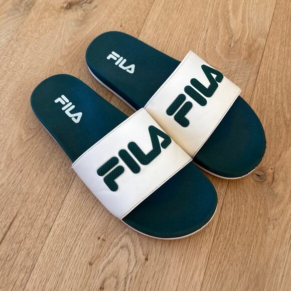 Fila - Slide Sandals in Cream & Green - Picture 1 of 4